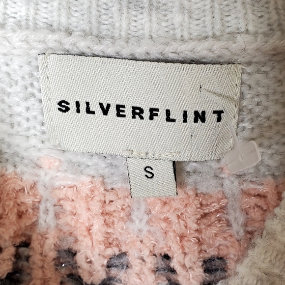 Silverflint fairisle cozy gray pink crewneck sweater small Cottagecore - Picture 2 of 3